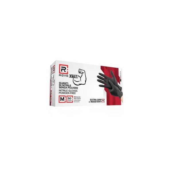 RMOVE 1CONF. DA 50PZ 8.5GR DA LAVORO - GUANTI NITRILE NERO SENZA POLVERE FULL GRIP