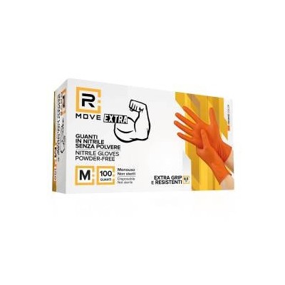 RMOVE 1CONF. DA 100PZ  8.5GR DA LAVORO - GUANTI NITRILE ARANCIONE SENZA POLVERE FULL GRIP